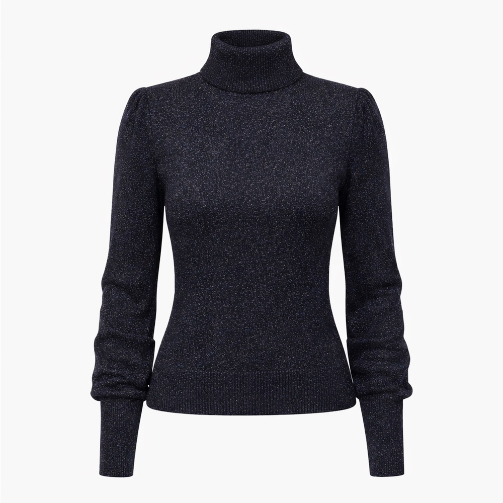NWT Women’s XS | Carmen Marc Valvo | Black Violet Sparkle Turtleneck Sweater